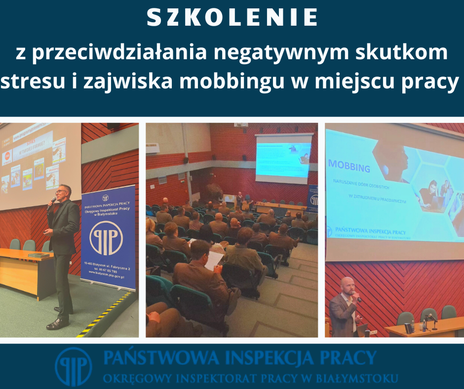 kolaż zdjęć, przedstawiciele OIP Białystok prowadzą wykład